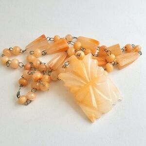 Vintage Mexican Carved Agate Necklace Pastel Orange Salmon Peach